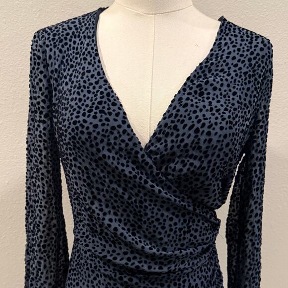 Intermix Silk Blend Velvet Wrap Dress Navy Blue Asymmetrical Whimsigoth 2 Luxe - Picture 3 of 8